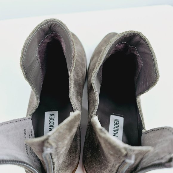 Steve Madden Lancaster Bootie 7.5 Grey Suede Leather Stacked Block Heel Zip Back - Picture 10 of 13